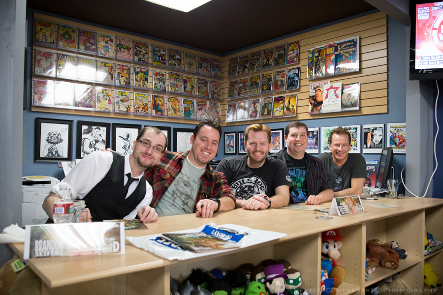  (Right-to-left) Imagineers: Tom Morris, Jim Clark, Josh Shipley, Brian Crosby and the writer of 'Seekers of the Weird' #1 Brandon Seifert.